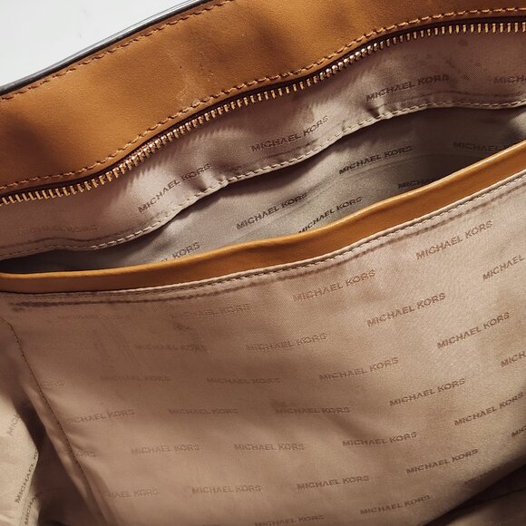 Michael Kors Whitney Large Tote Bag Brown Signature Print Tan Leather Accents - Picture 14 of 16